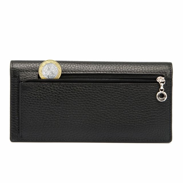 Черен дамски портфейл от естествена кожа