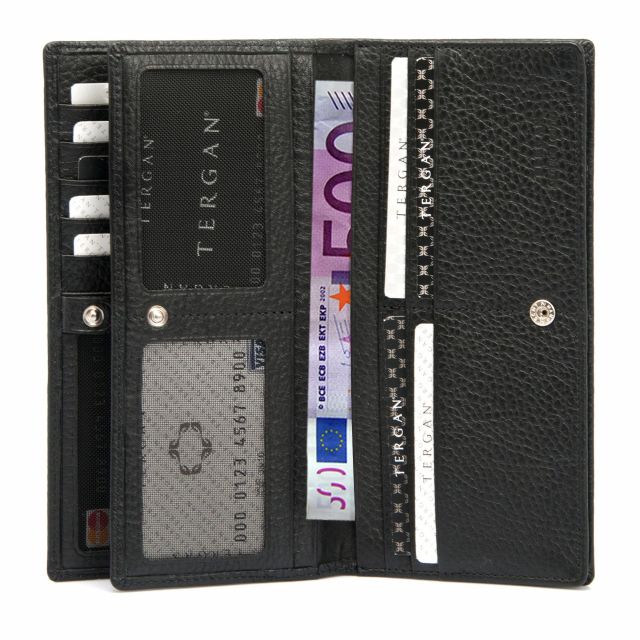 Черен дамски портфейл от естествена кожа