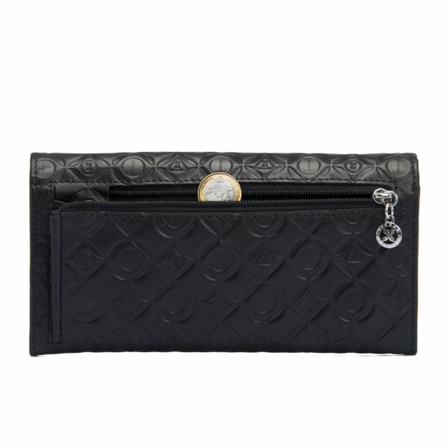 Черно дамско портмоне от естествена кожа