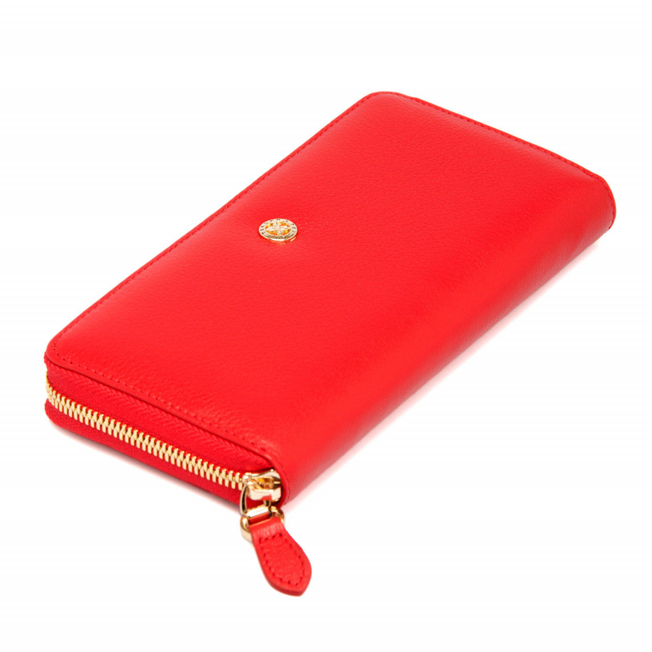 Червено женско портмоне от естествена кожа с цип