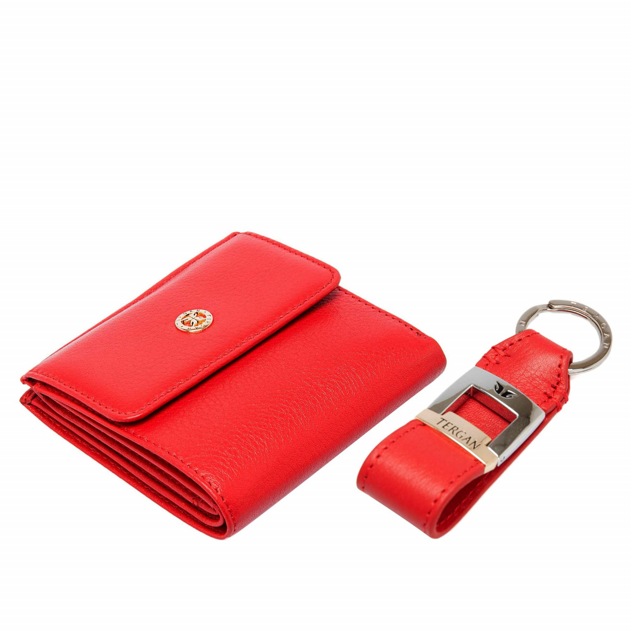 Комплект червено дамско портмоне и ключодържател