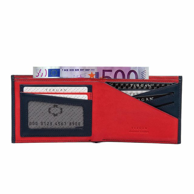 Мъжки портфейл от естествена кожа в синьо и червено