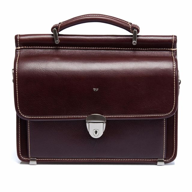 Мъжка ръчна чанта от телешка кожа в кафяво