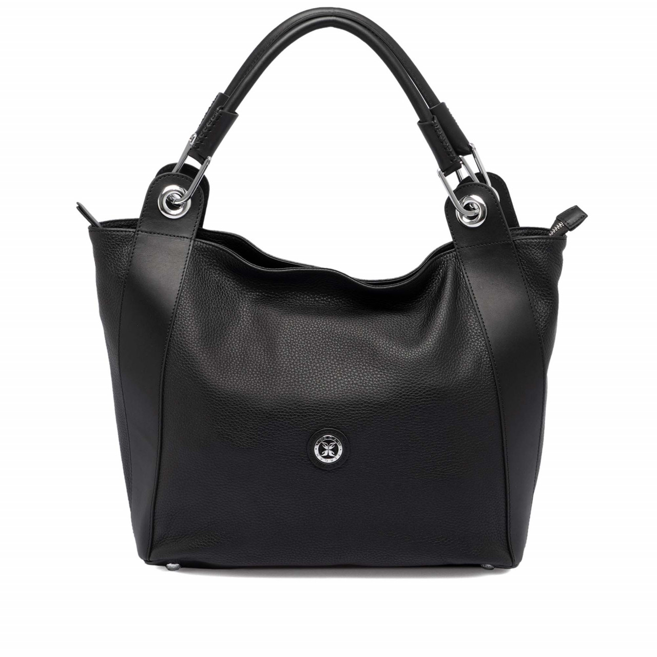 Голяма черна дамска чанта от естествена кожа