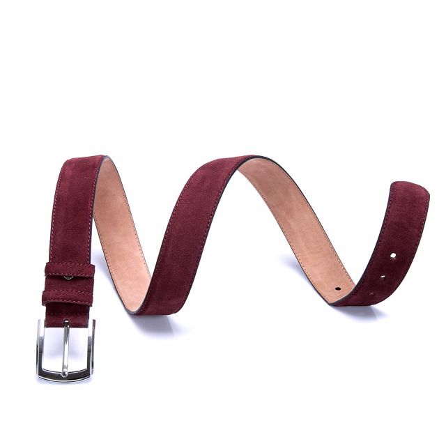 Велурен мъжки колан в бордо