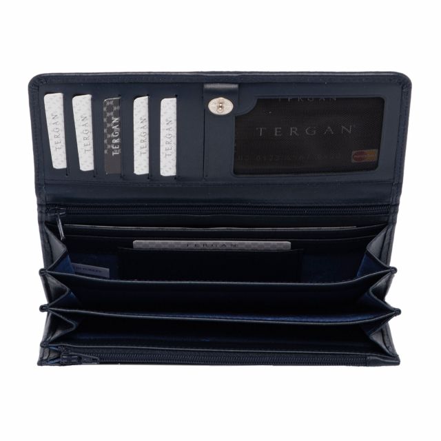 Дамско портмоне от естествена кожа в синьо