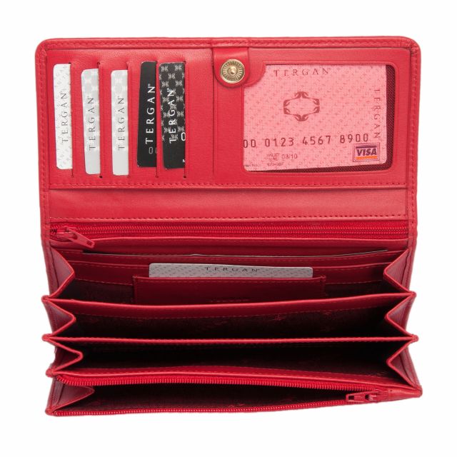 Червено дамско портмоне от естествена кожа