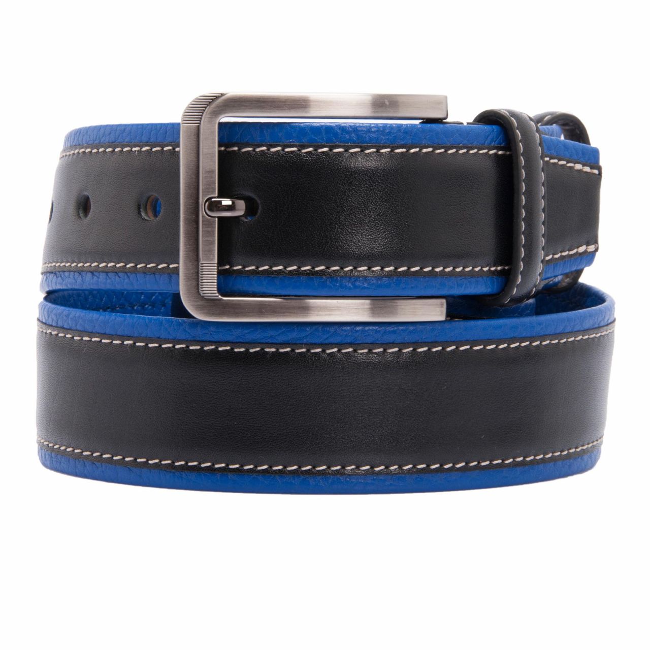 Men's leather belt in black and blue