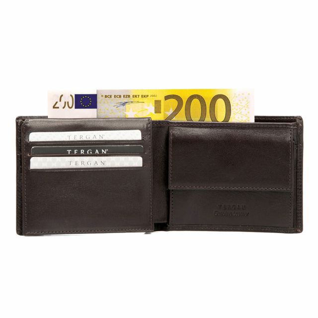 Кафяв мъжки портфейл с декоративен шев и монетник