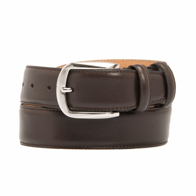 Мъжки кожен колан в тъмнокафяв цвят и изчистен дизайн