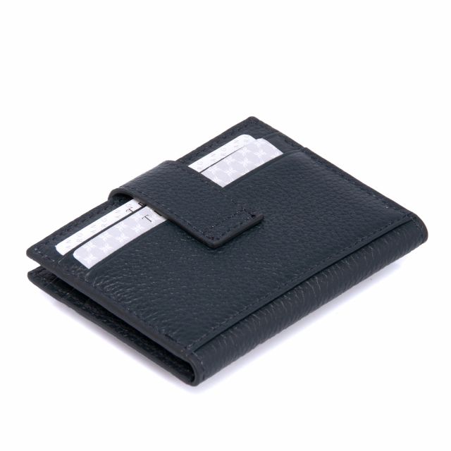 Тъмносин калъф за документи от естествена кожа