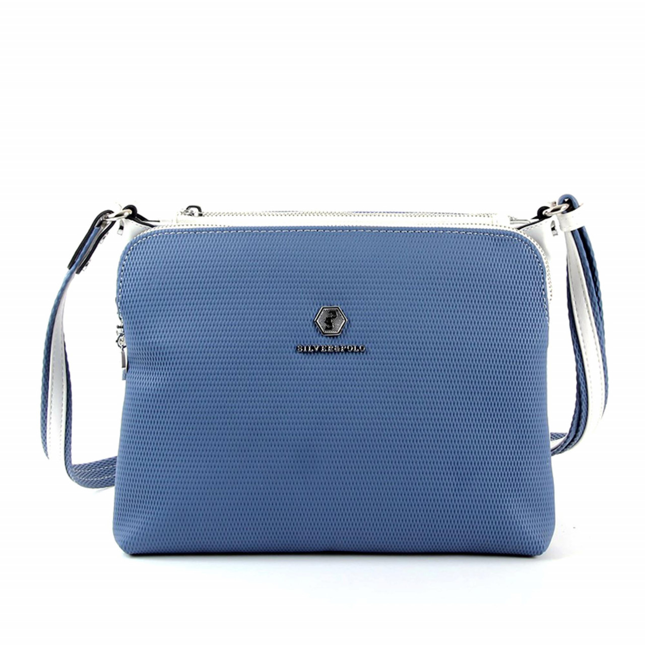 Дамска чанта за рамо в синьо и бяло
