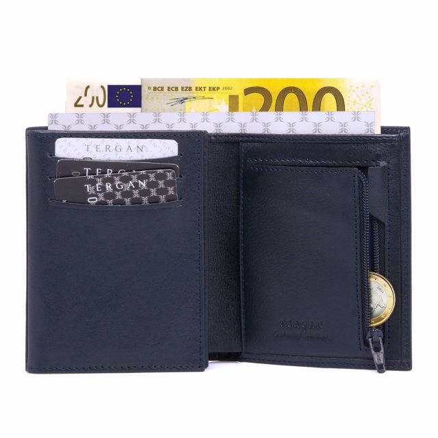 Vertical Blue Leather Wallet