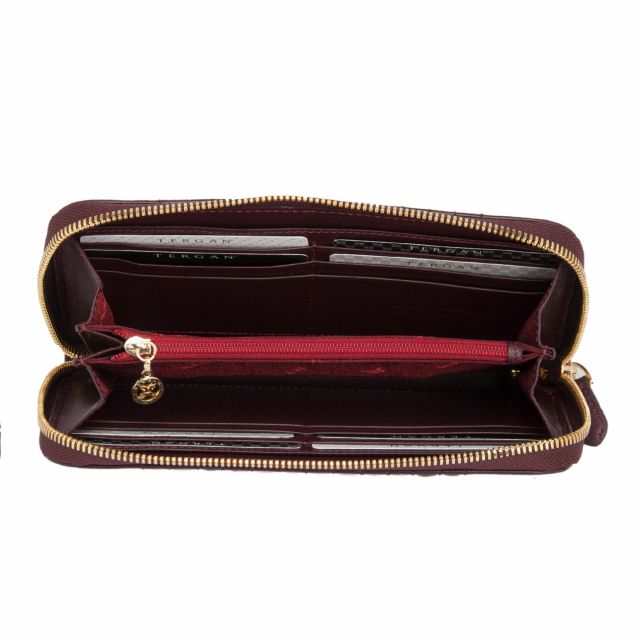 Дамско портмоне с цип в цвят бордо