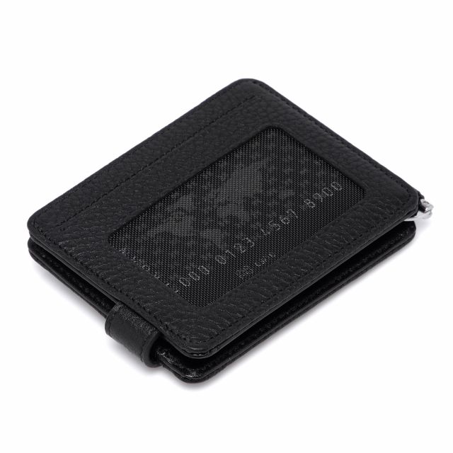 Черен калъф за документи с метална щипка за пари