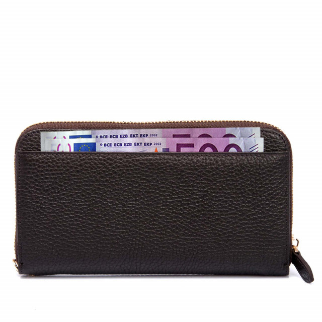 Тъмнокафяво дамско портмоне с дръжка