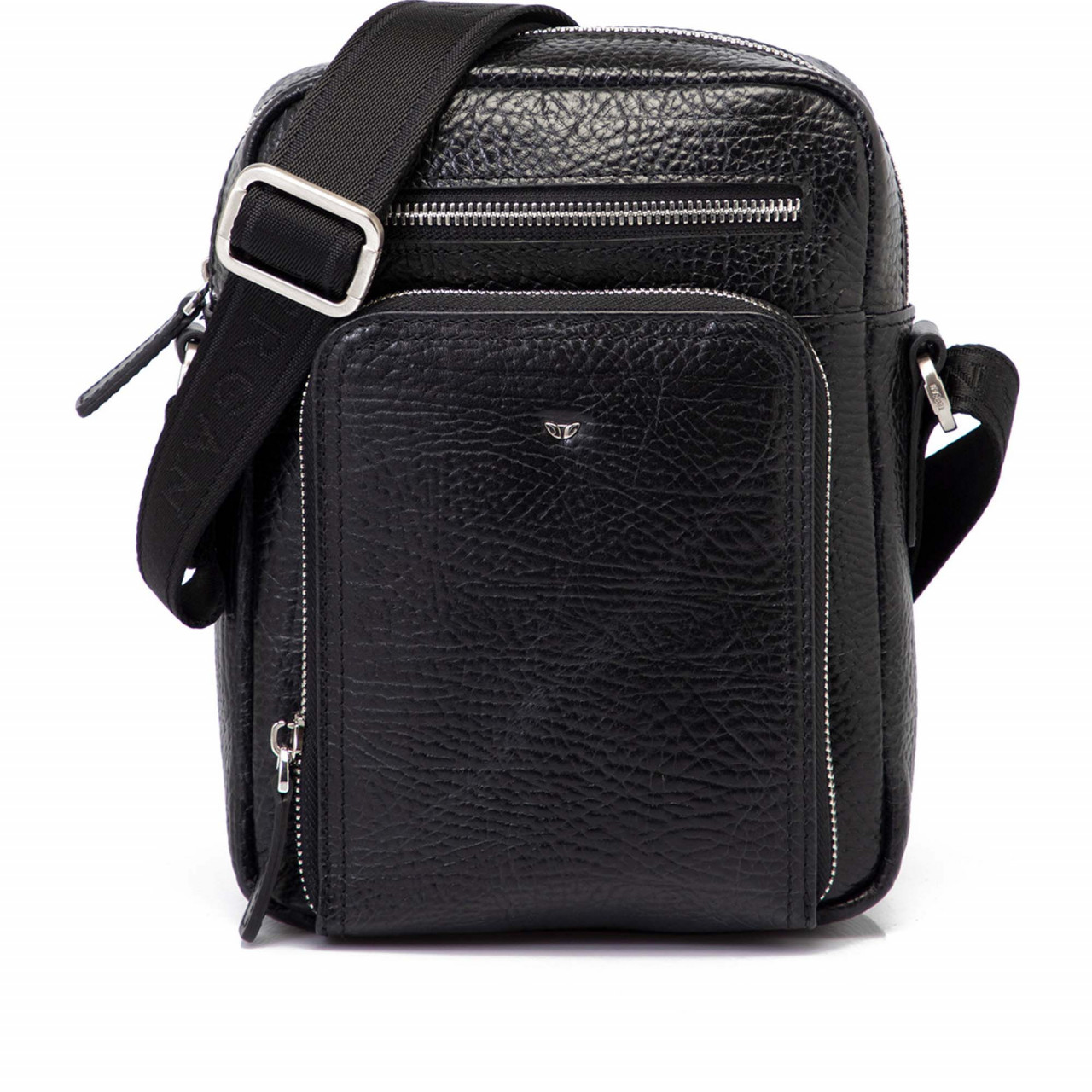 Черна чанта през рамо от естествена кожа