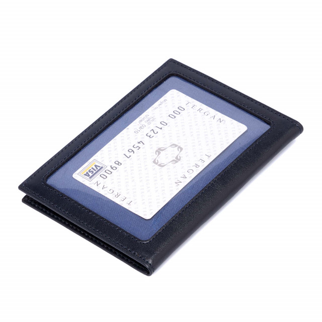 Тъмносин кожен калъф за карти и документи