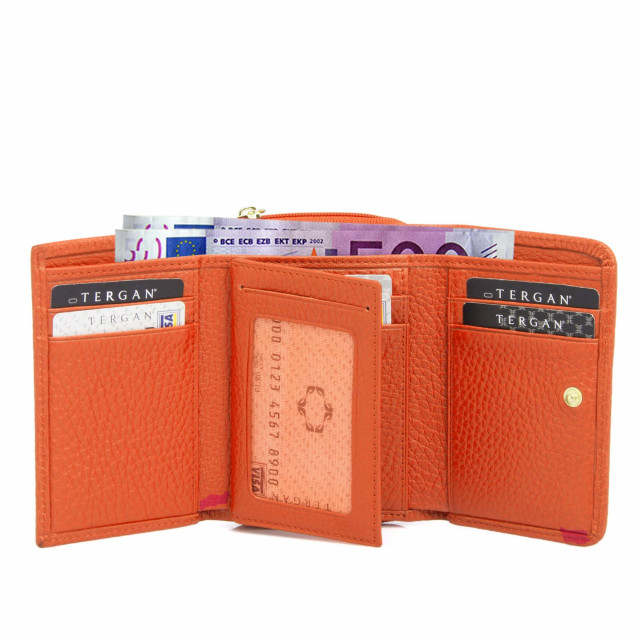 Дамско кожено портмоне в портокалово оранжев цвят