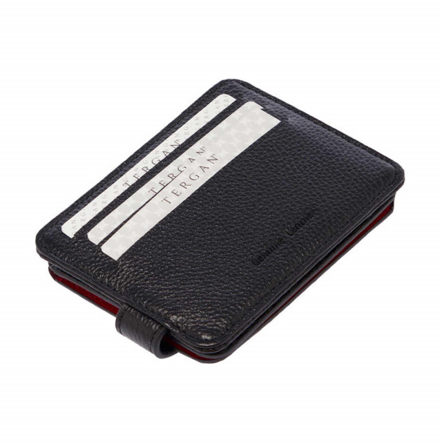 Практичен кожен портфейл в черно и червено