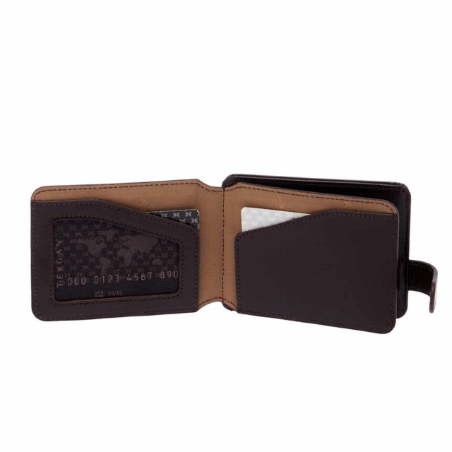 Тъмнокафяв кожен портфейл за документи и банкноти