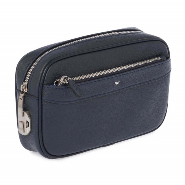 Тъмносиня ръчна чанта от естествена кожа