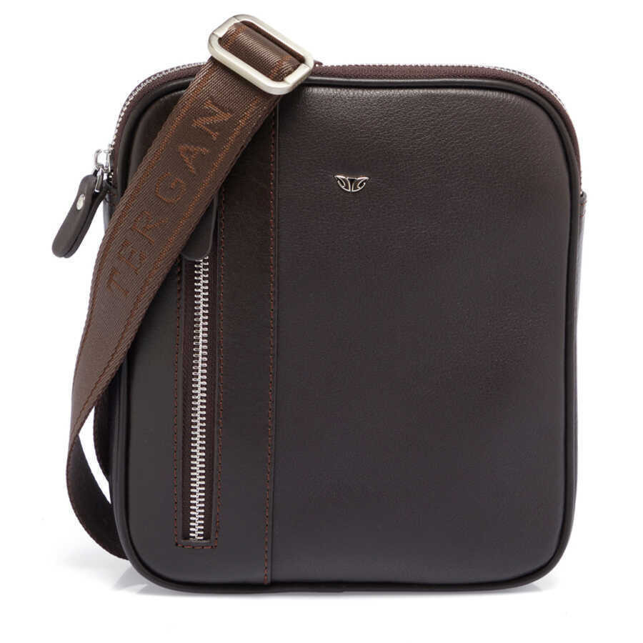 Тъмнокафява мъжка чанта за през рамо