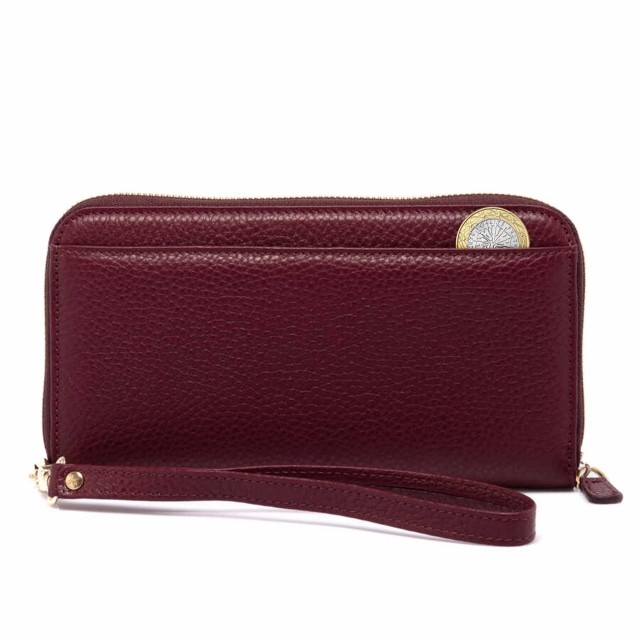 Виненочервено дамско портмоне от естествена кожа