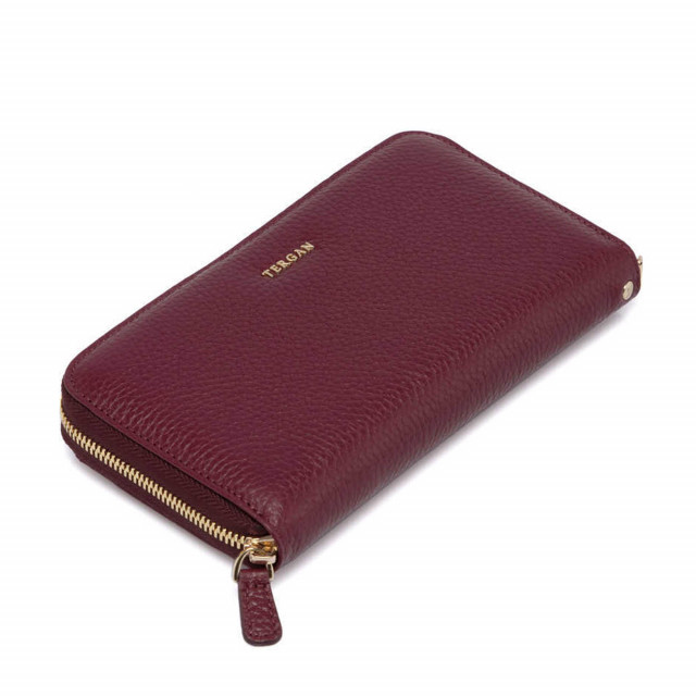 Виненочервено дамско портмоне от естествена кожа