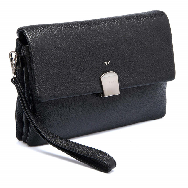Men's handbag made of genuine leather with a long handle