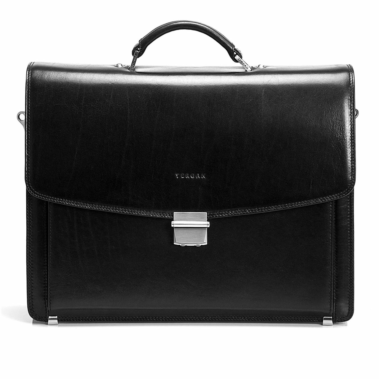 Men business bag from black natural leather